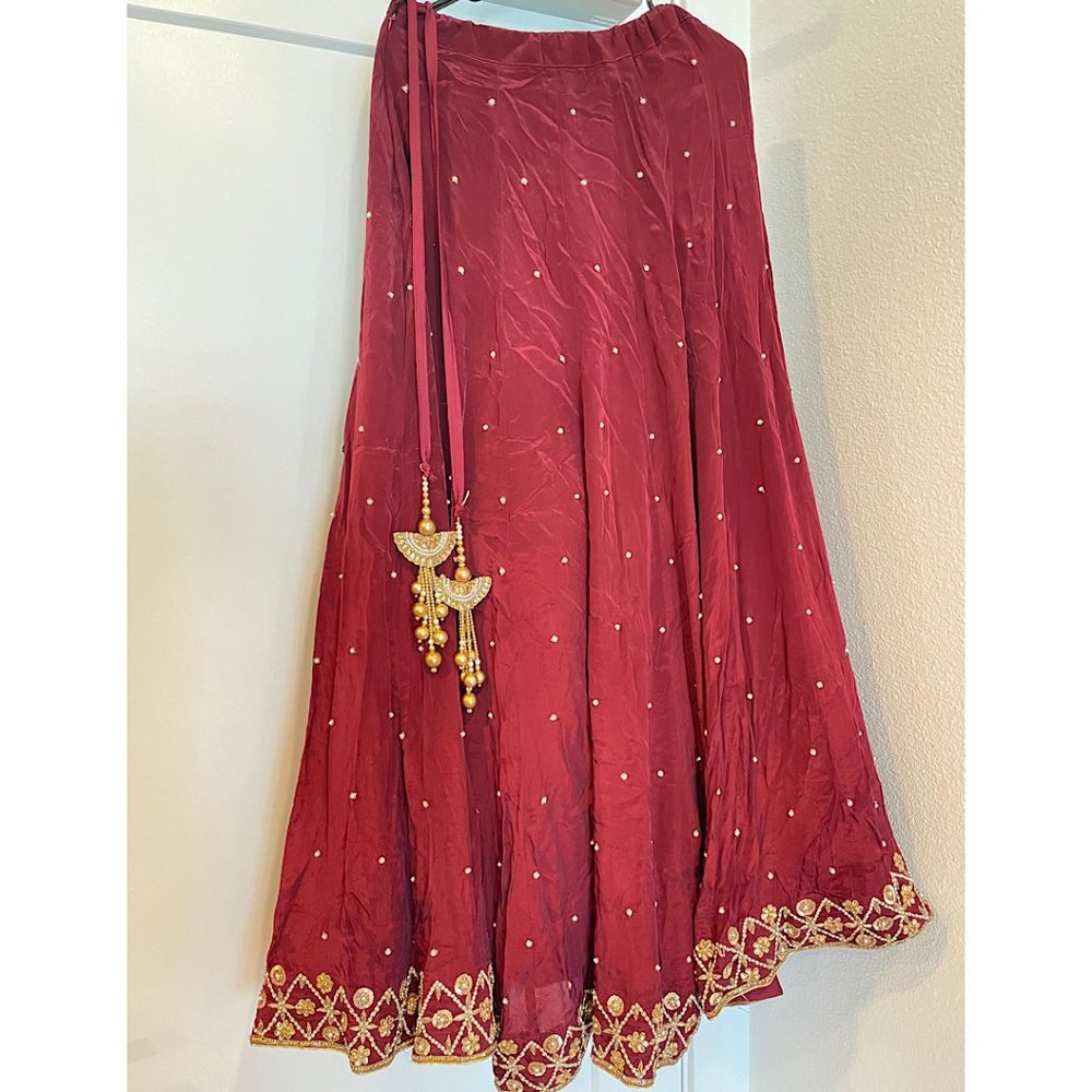 Maroon And Mint Green Lehenga Lengha - Picture 2 of 4